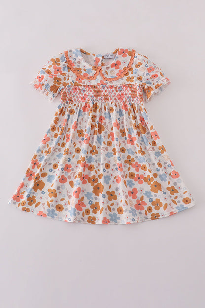 Floral print smocked dress