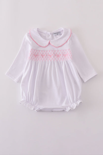 Pink bow smocked bubble