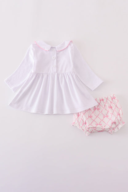Pink bow smocked bloomer set
