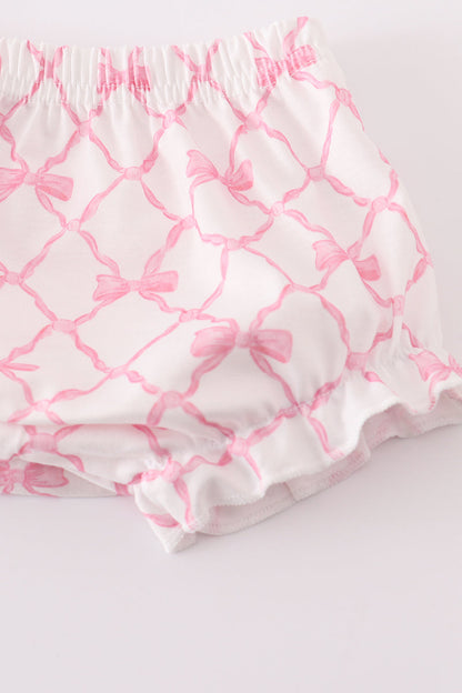 Pink bow smocked bloomer set