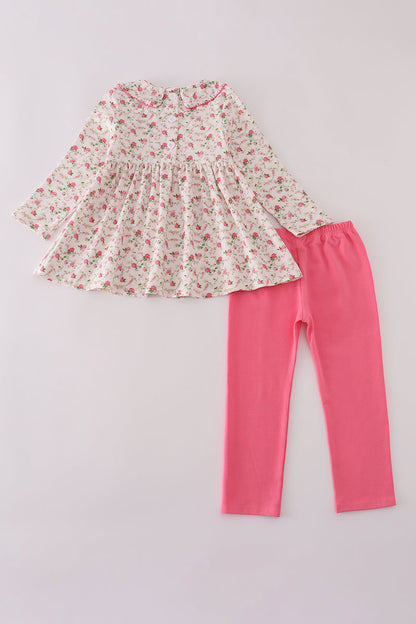 Pink rose hand smocked pants set