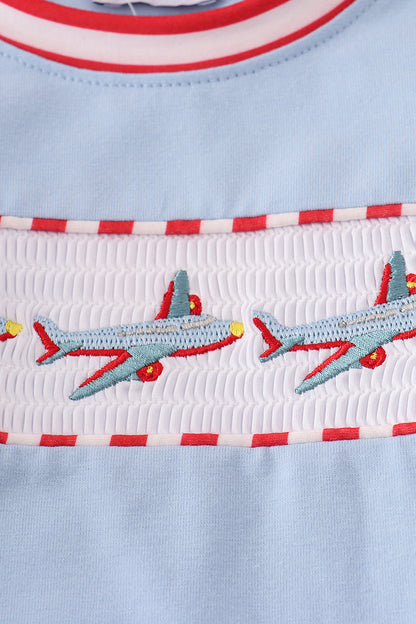 Blue airplane embroidery stripe pants set