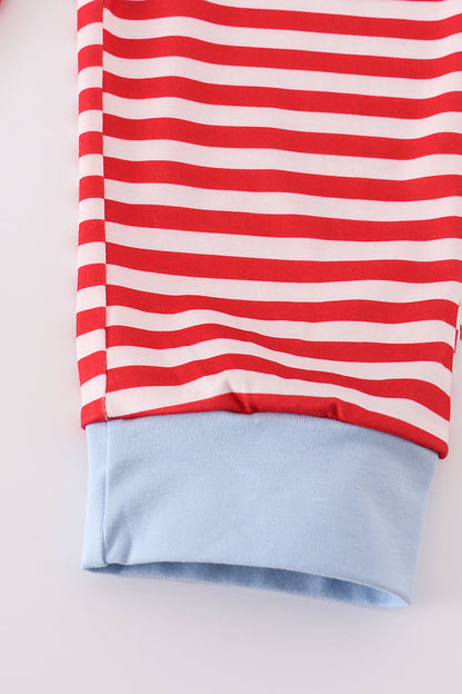 Blue airplane embroidery stripe pants set