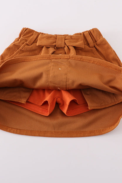 Black pearl bow corduroy skorts set