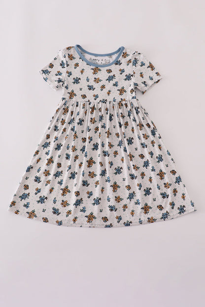 Blue floral print bamboo dress