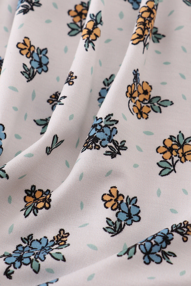 Blue floral print bamboo dress