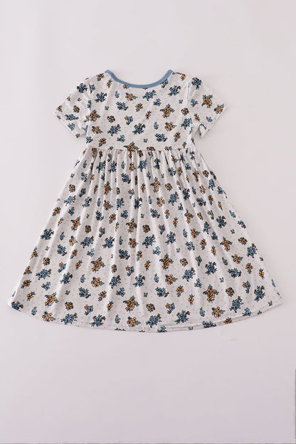 Blue floral print bamboo dress