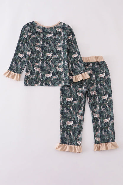 Camouflage hunting deer ruffle pants set