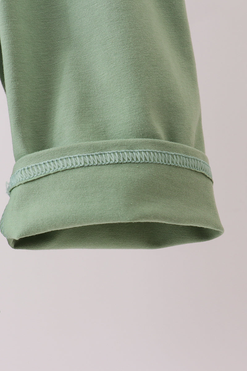 Green christmas reindeer applique plaid 2pc jumpsuit set