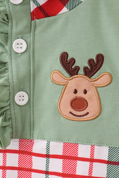 Green christmas reindeer applique pants set