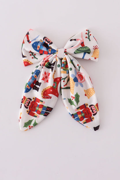 Red nutcracker print sailor hair bow