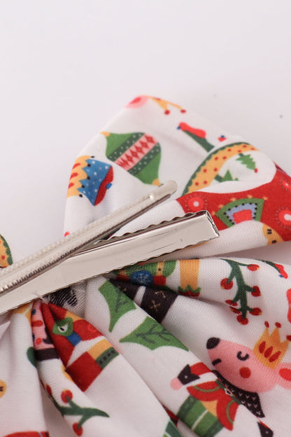 Red nutcracker print sailor hair bow