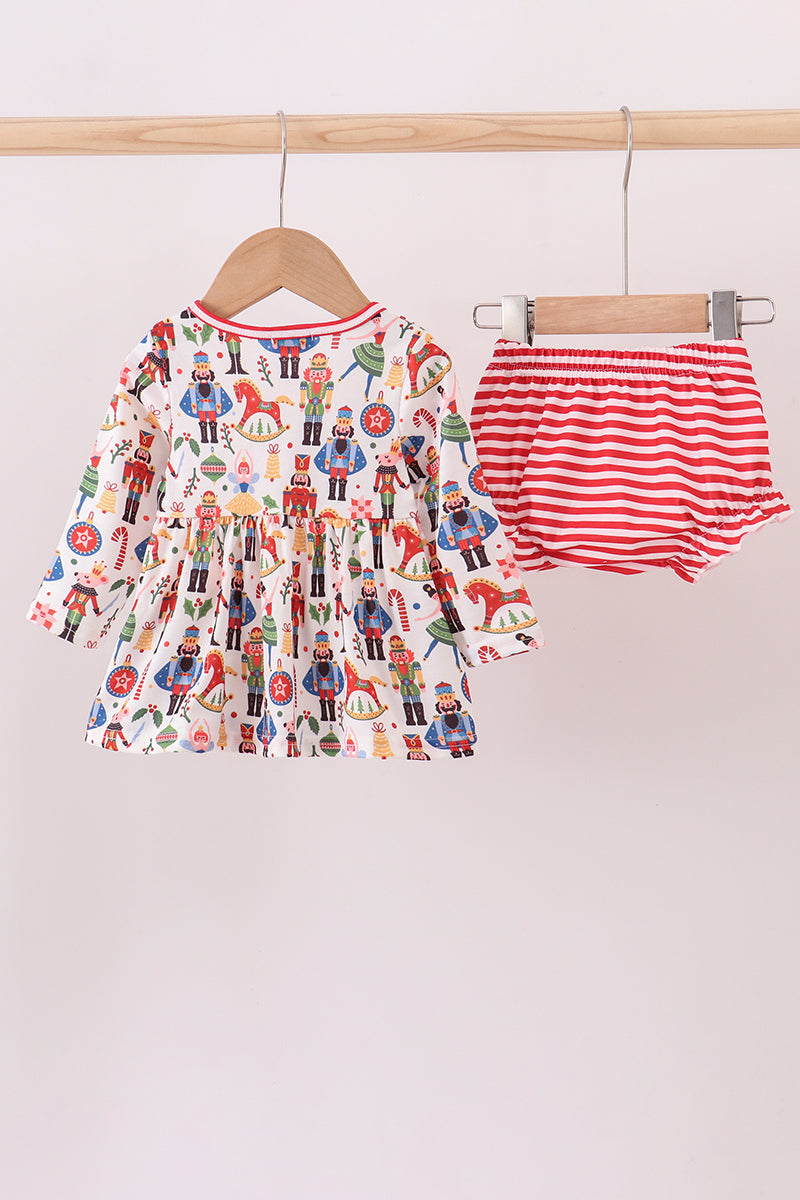 Red nutcracker print bloomer set