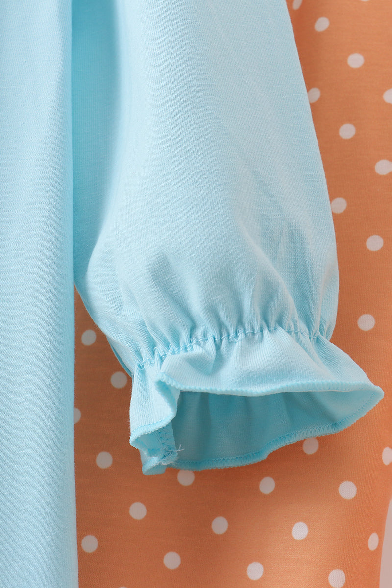 Blue christmas character embroidery ruffle pants set