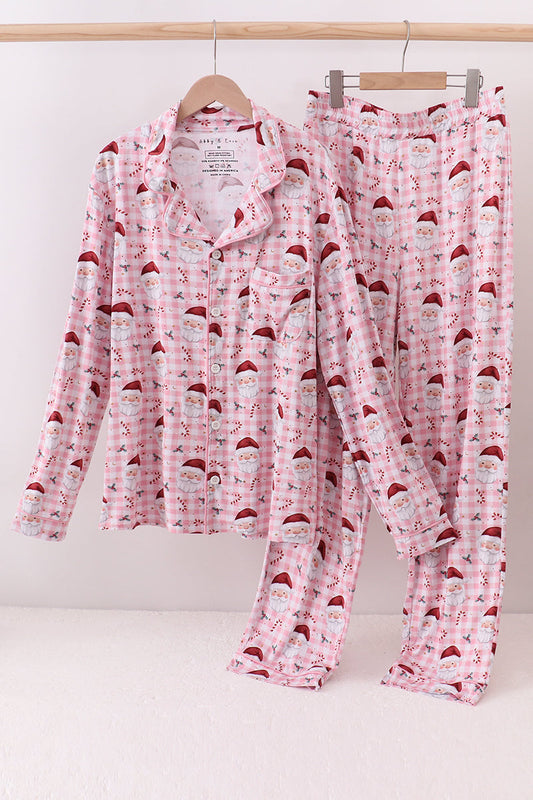Pink santa claus bamboo mom pajamas set