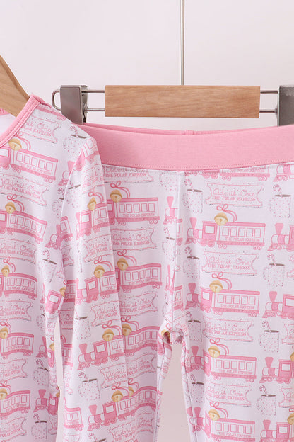 Pink train bamboo pajamas set