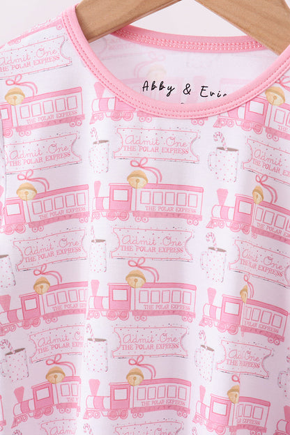 Pink train bamboo pajamas set