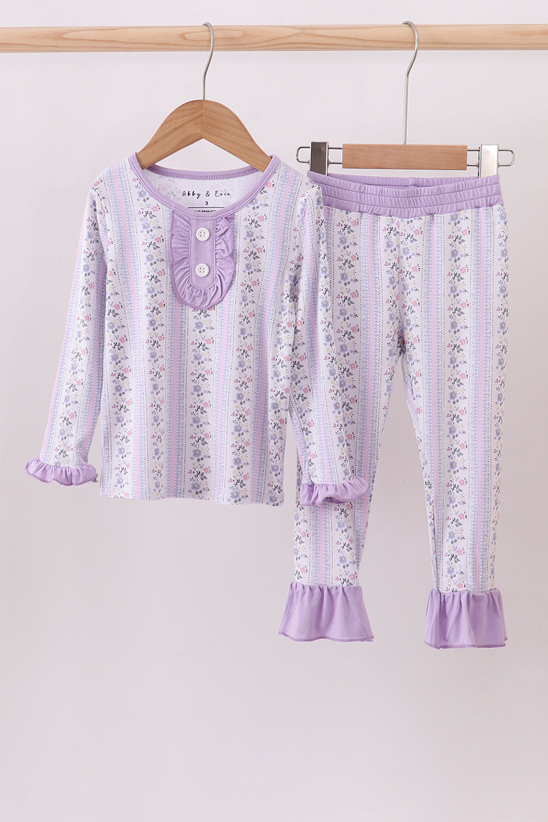 Lavender floral ruffle bamboo pajams pants set