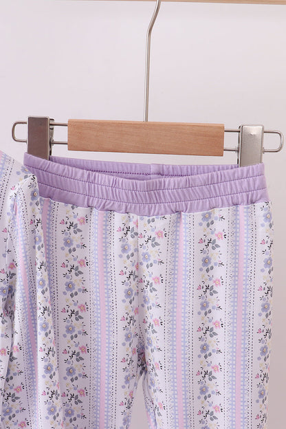 Lavender floral ruffle bamboo pajams pants set
