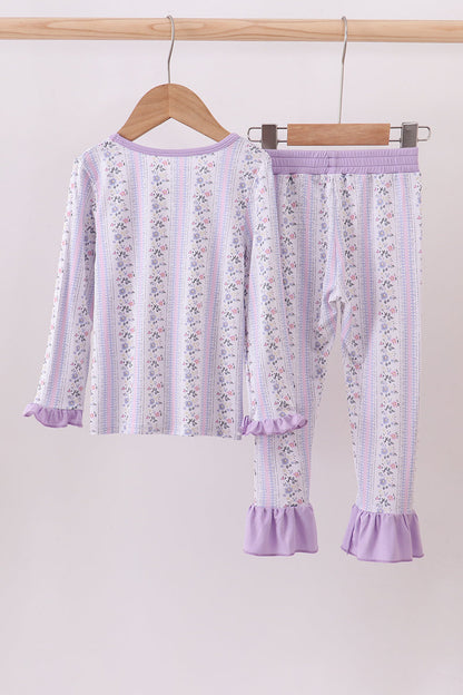 Lavender floral ruffle bamboo pajams pants set