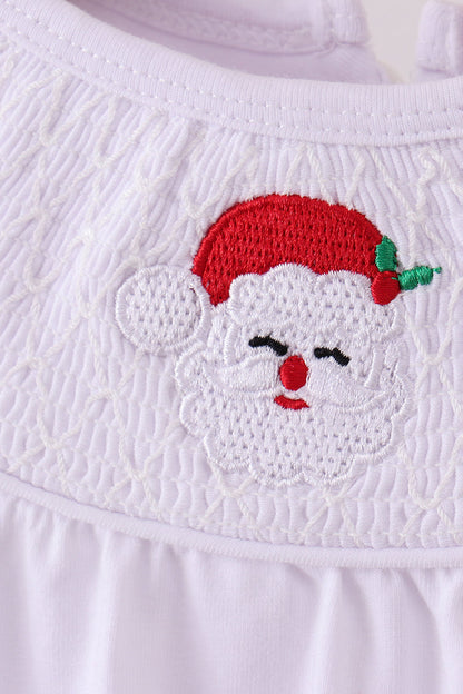 White santa claus smocked bloomer set