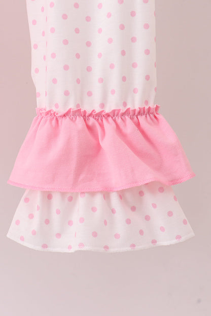 Pink christmas tree smocked ruffle pants set