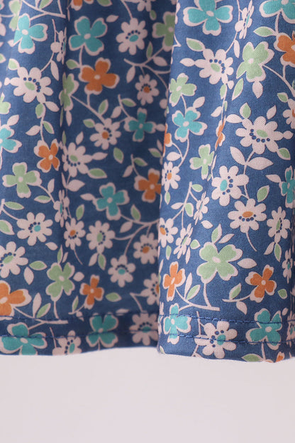 Navy floral smocked ruffle pants set