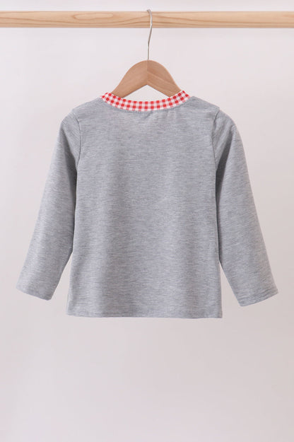 Gray farm applique top