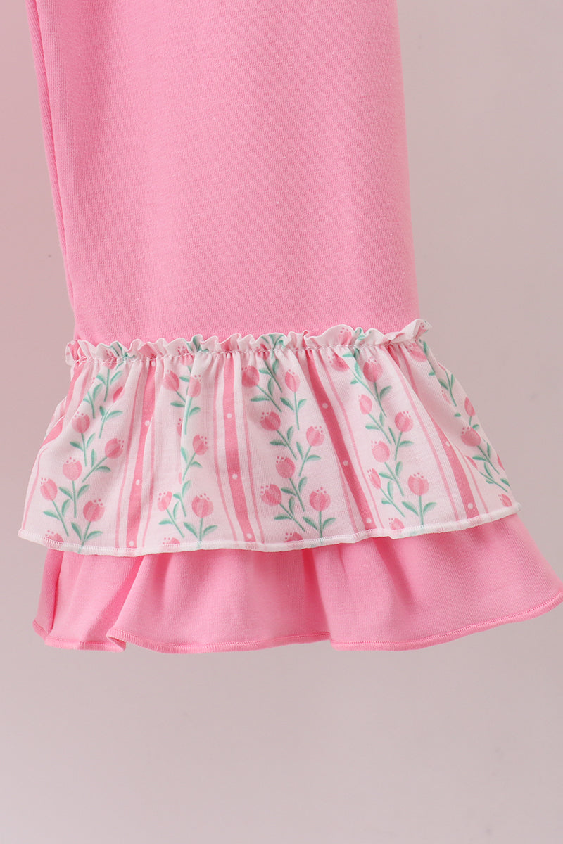 Floral tulip smocked ruffle pants set