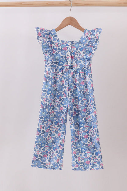 Blue floral ruffle jumpsuit