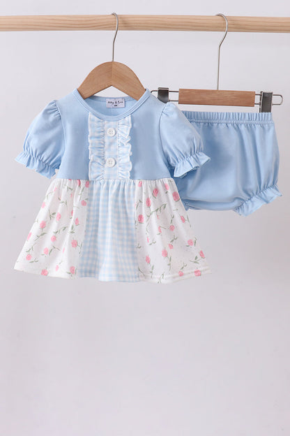 Blue floral ruffle bloomer set