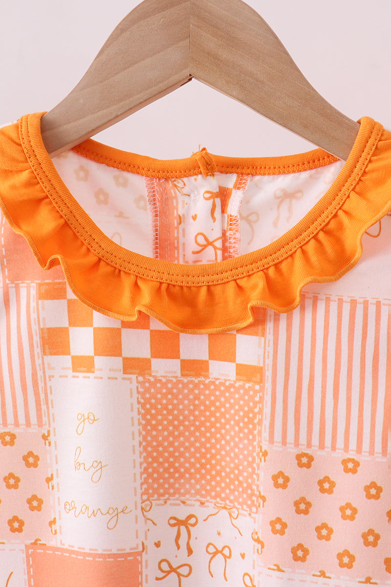 Orange Tennessee patchwork ruffle shorts set