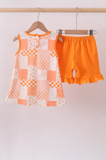 Orange Tennessee patchwork ruffle shorts set