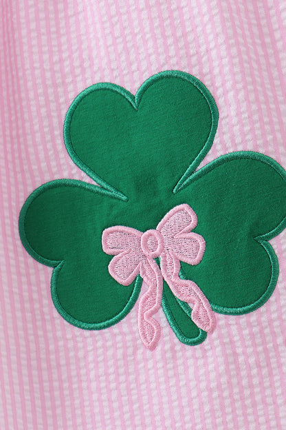Pink clover applique seersucker dress