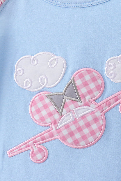 Blue character plane applique ruffle dress