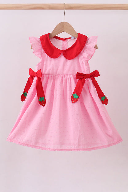Pink strawberry swiss dot dress