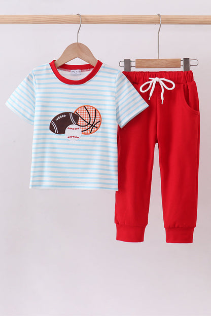 Blue stripe sports Trio applique pants set