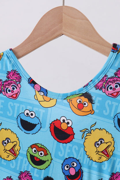 Blue character print bamboo jumpsuit