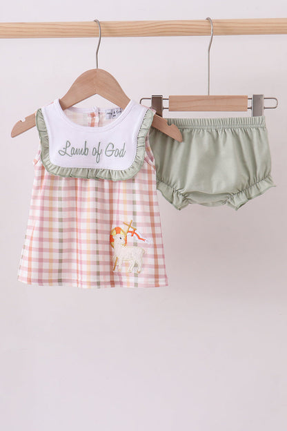 Lawb of god applique plaid bloomer set