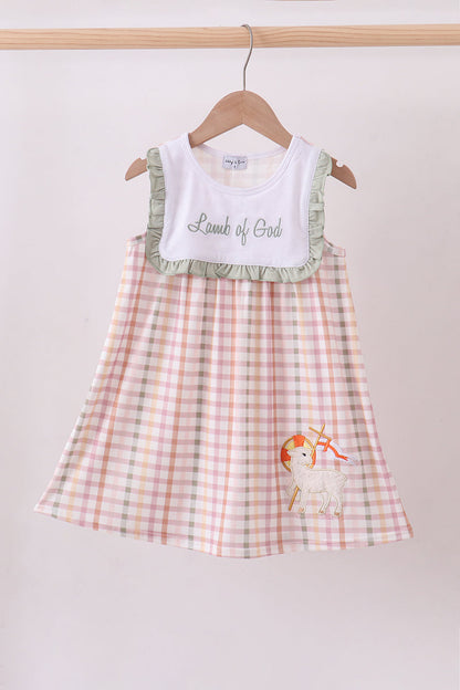 Lawb of god applique plaid ruffle dress