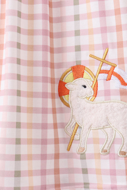 Lawb of god applique plaid ruffle dress