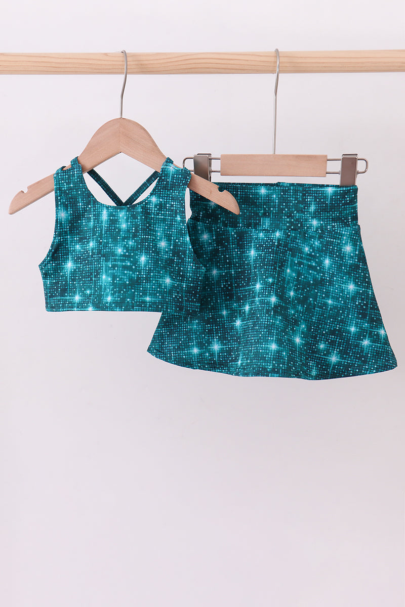 Teal glitter skort set
