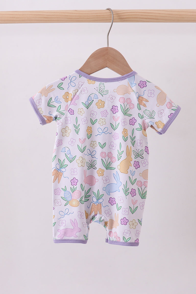 Purple floral print romper