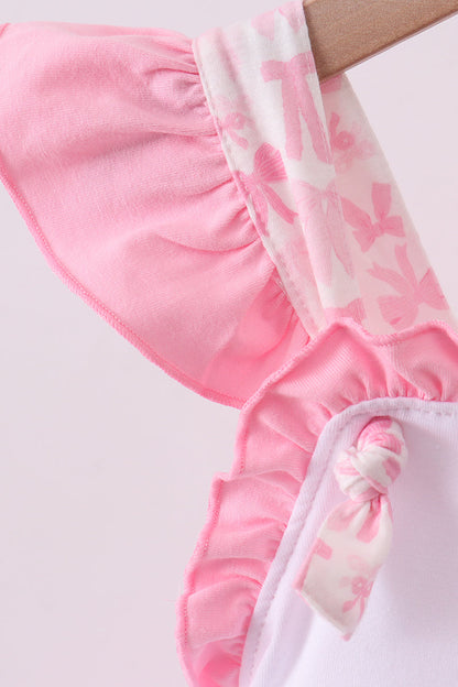 Pink bow bunny embroidery ruffle dress