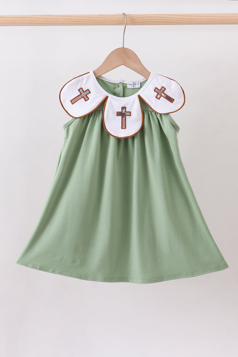 Green camoflage cross applique dress