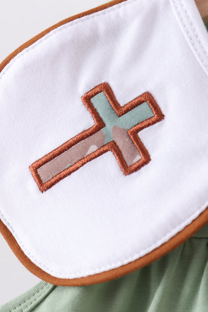 Green camoflage cross applique dress