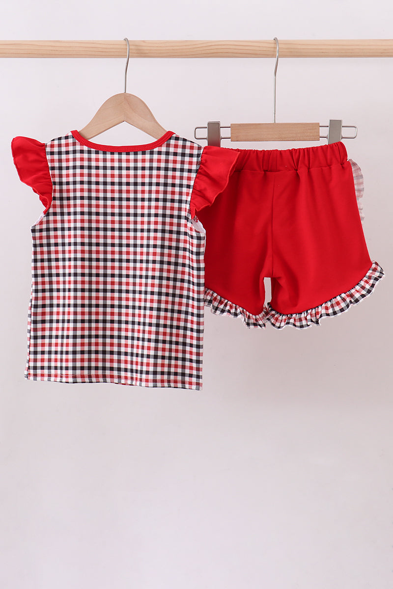 Georgia go dawgs embroidery plaid ruffle shorts set
