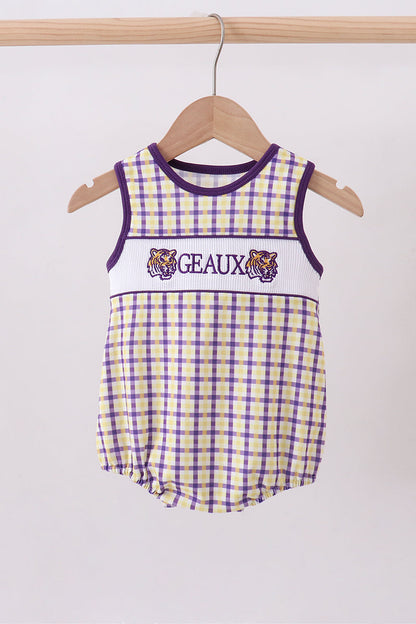 Purple LSU GEAUX smocked bubble