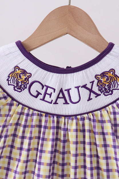 Purple LSU GEAUX smocked dress
