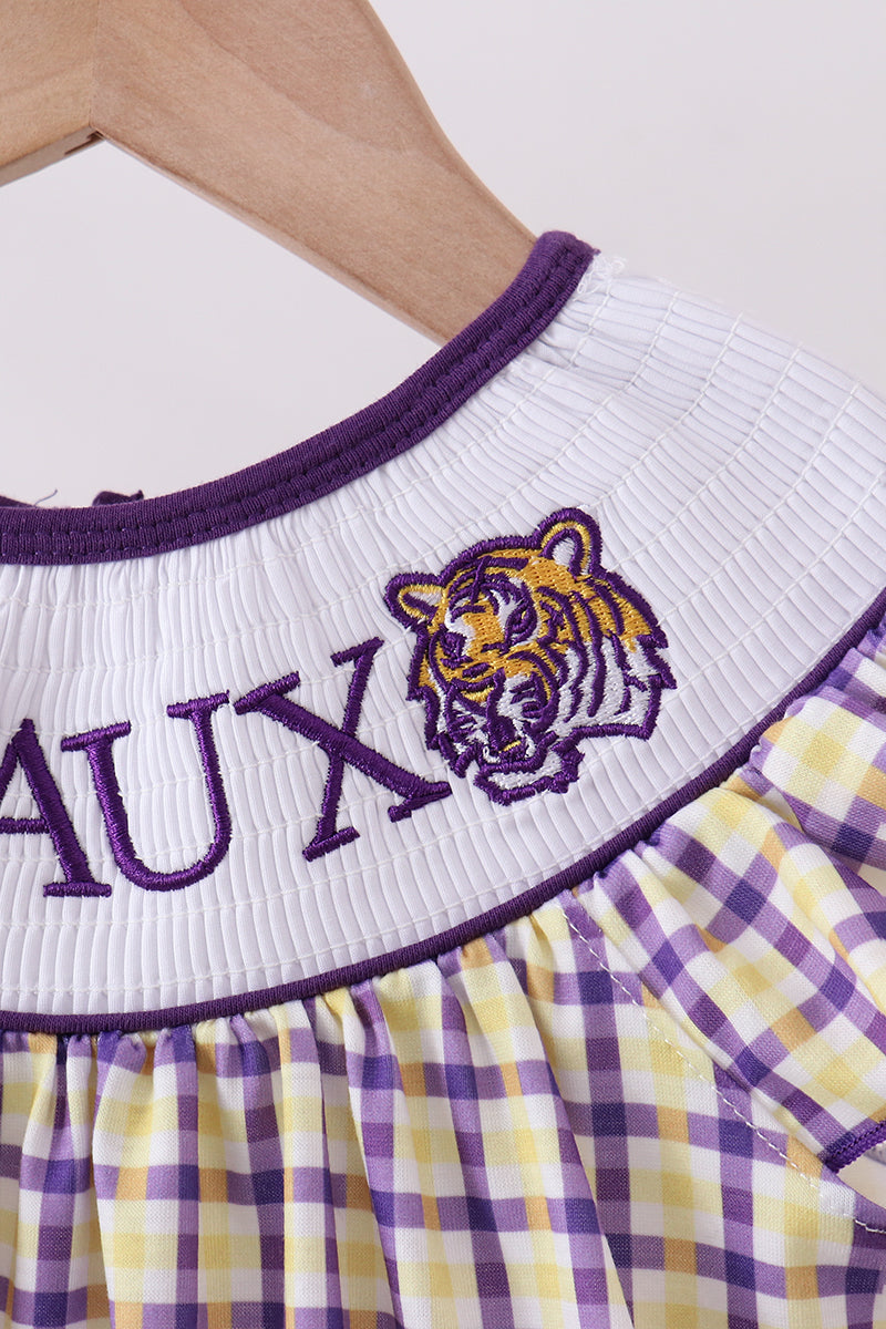 Purple LSU GEAUX smocked dress